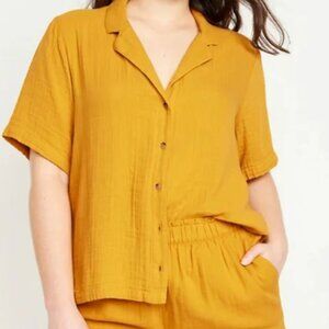 Old Navy Crinkle Gauze Button-Down Shirt Mustard Yellow